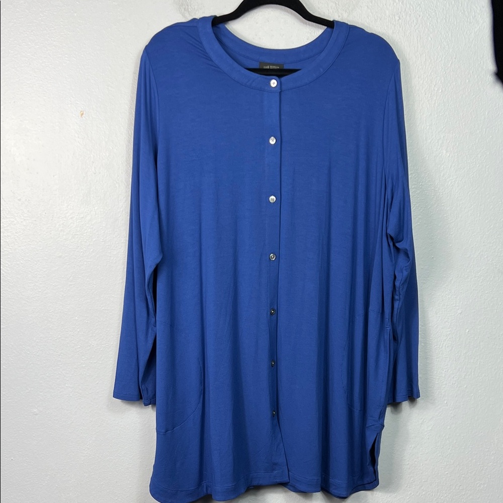 J. Jill Wearever Collection Blue Long Sleeve Button Front Tunic Top 3X